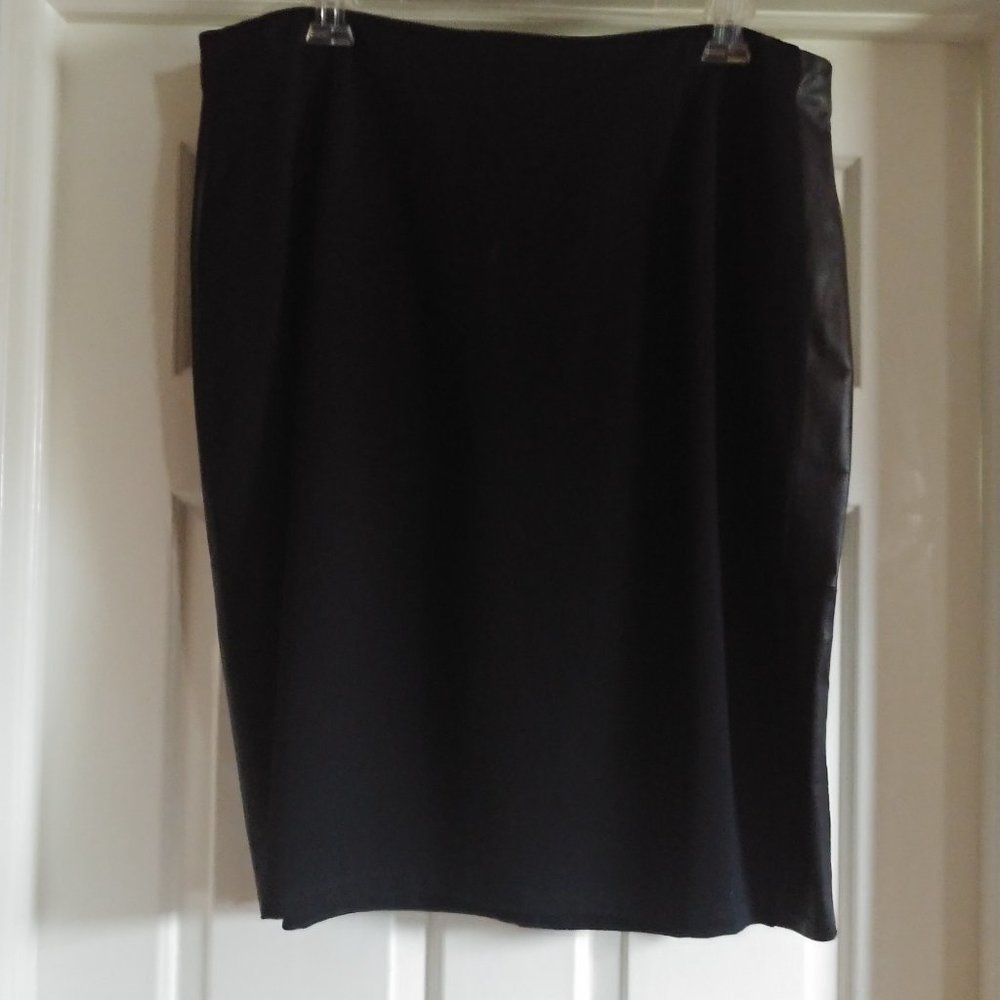 Eileen Fisher Stretch Ponte w/Leather Side Inserts Pencil Skirt